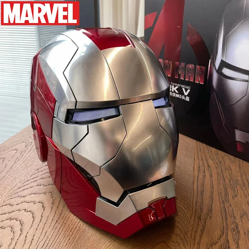 Marvel Iron Man Mk5 Helmet 1/1 Wearable Jarvis Intelligent Ear Voice Control Remote Control Triple Glow Ornaments Model Toy Gift