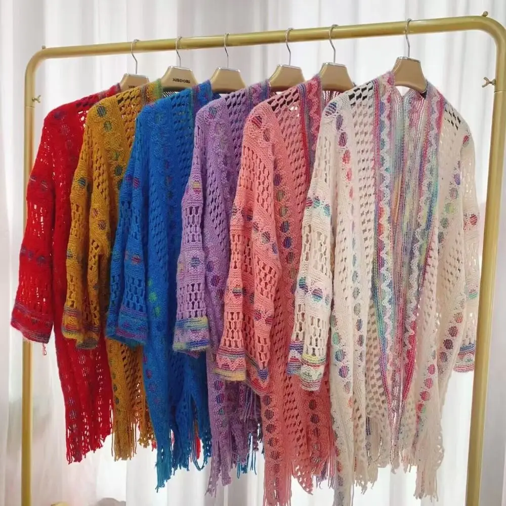 Fashion Bohemian Knitted Shawl Ethnic Style Hollow Wraps Scarf Coat Ladies Tassel Cape