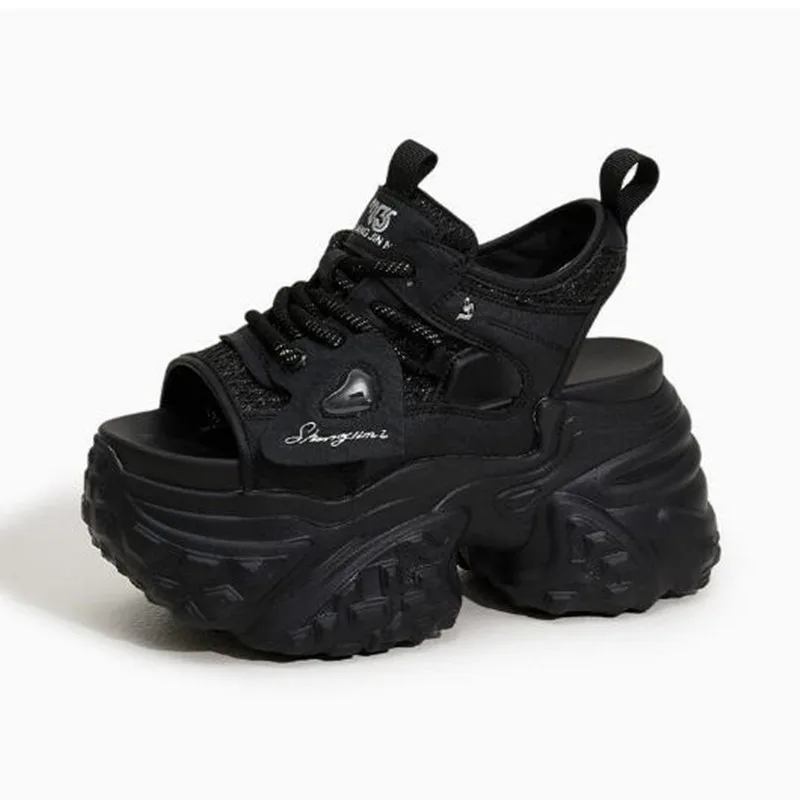 

9CM Summer High Platform Sandals Women Breathable Mesh Chunky Sneakers Female Wedges Slippers Hollow out Peep Toe Sandalia Woman