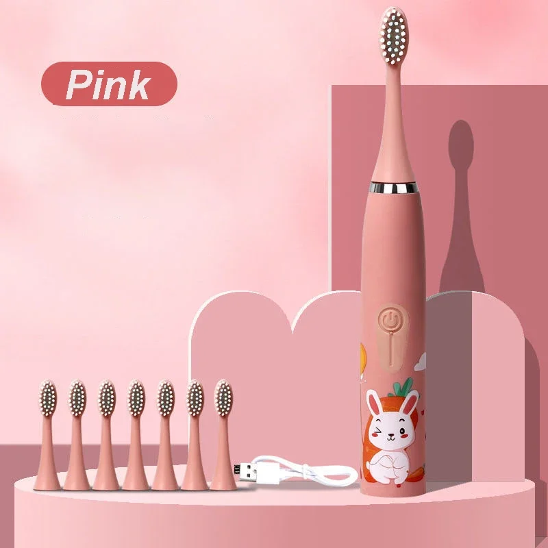 فرشاة أسنان كهربائية سونيك للأطفال ، نمط كرتون ، رأس فرشاة أسنان بديلة ، بالموجات فوق الصوتية ، هدية للأطفال
