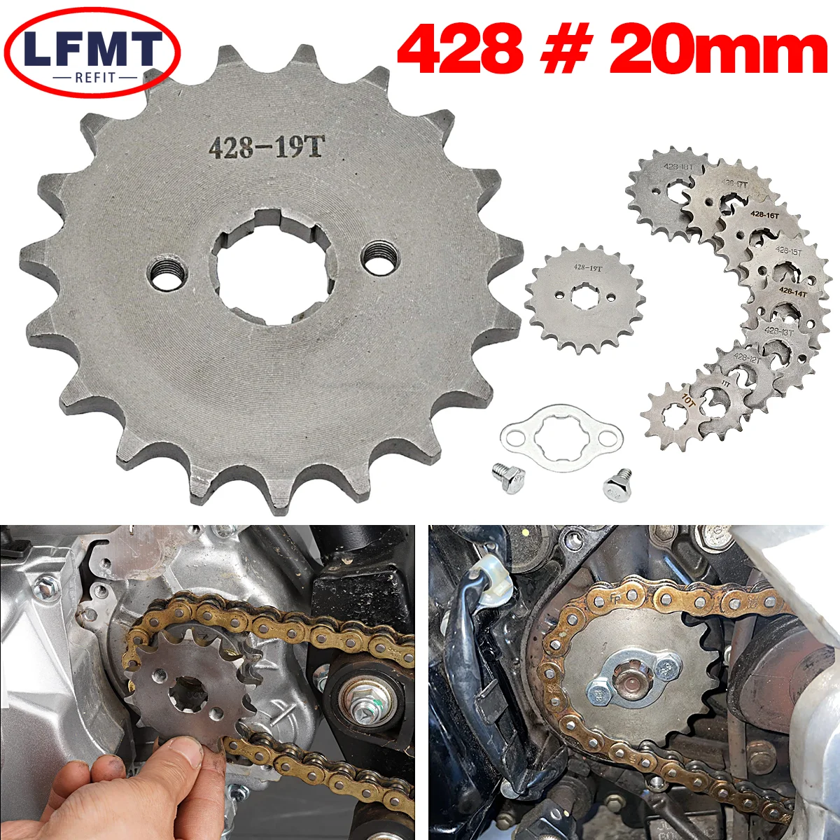 

428# 20mm 10T-19T Front Engine Sprocket For BSE SSR SDG KAYO Dirt Pit Bike ATV Quad Go Kart Moped Buggy Scooter Motorcycle