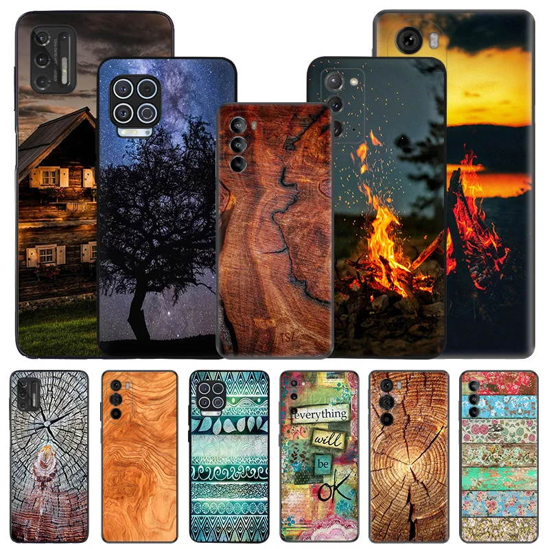 Soft Phone Cases For Motorola G53 G73 G9 G50 G51 G60 G71 G22 G32 G52 G72 Edge40 20 30 Wood Crack Textures Black Matte Cover