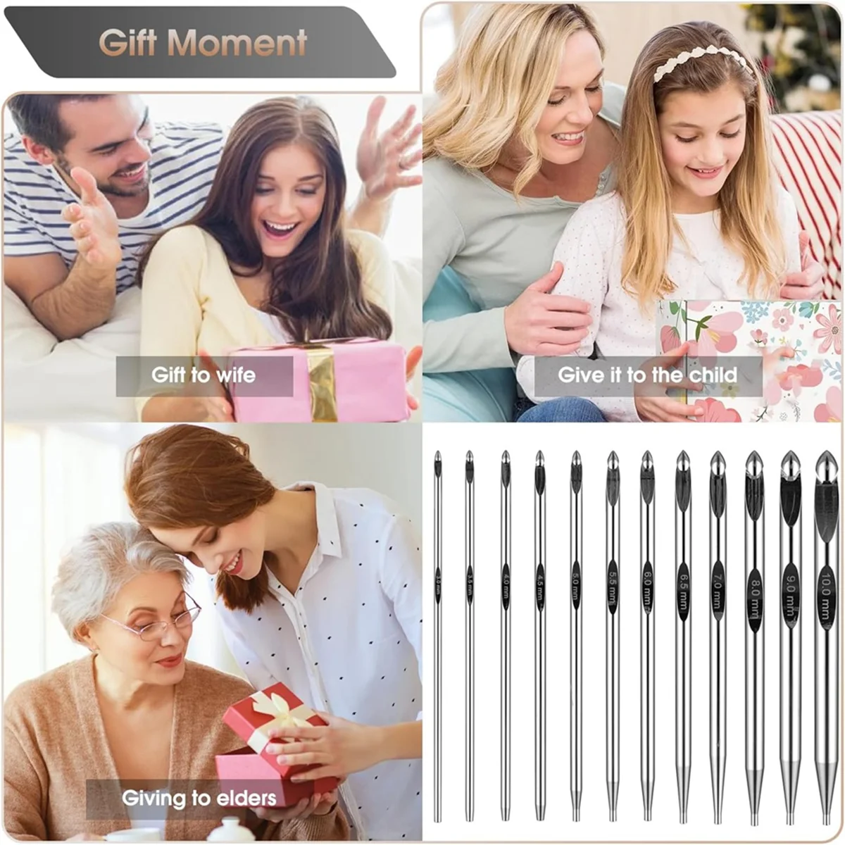 ABJG-مجموعة خطافات كروشيه تونسية مع كابل 6 بوصة من الألومنيوم قابلة للتبديل مجموعة خطافات كروشيه 3 مم - 10 مم