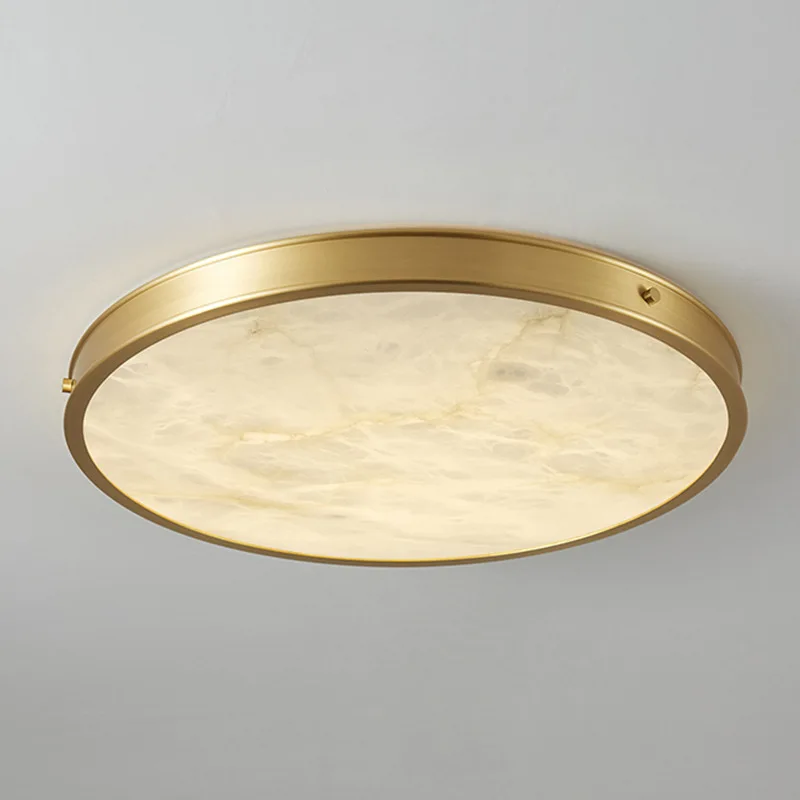 New All Copper Simple Design Round Marble Stone Ceiling Lights Bedroom Light Living Room Hallway Book Room Elegant Light Fixture