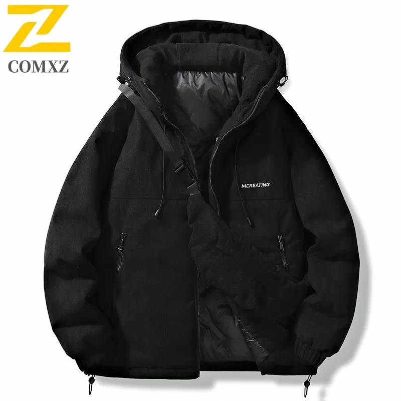 COMXZ Men Duck Down Mountain Hooded Waterproof Long Jacket American Style Vintage Winter Cotton-padded Outdoor Lightweight Coat