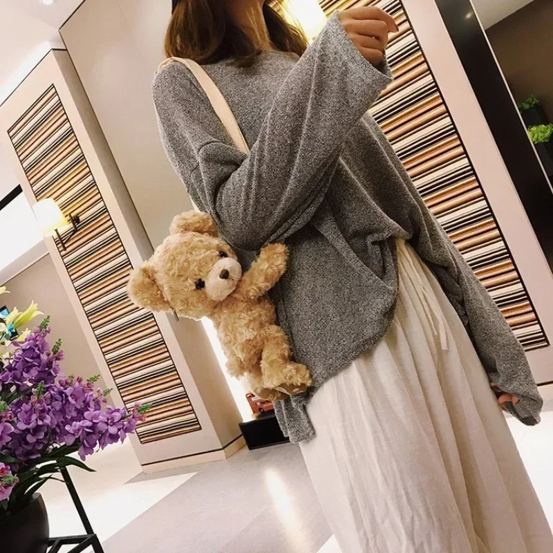 Cute Bear Women Girls Cute Smile Bear Soft Plush Doll Cross-Body Mini Messenger Bag Children Adorable Mini Bear Bags Gifts