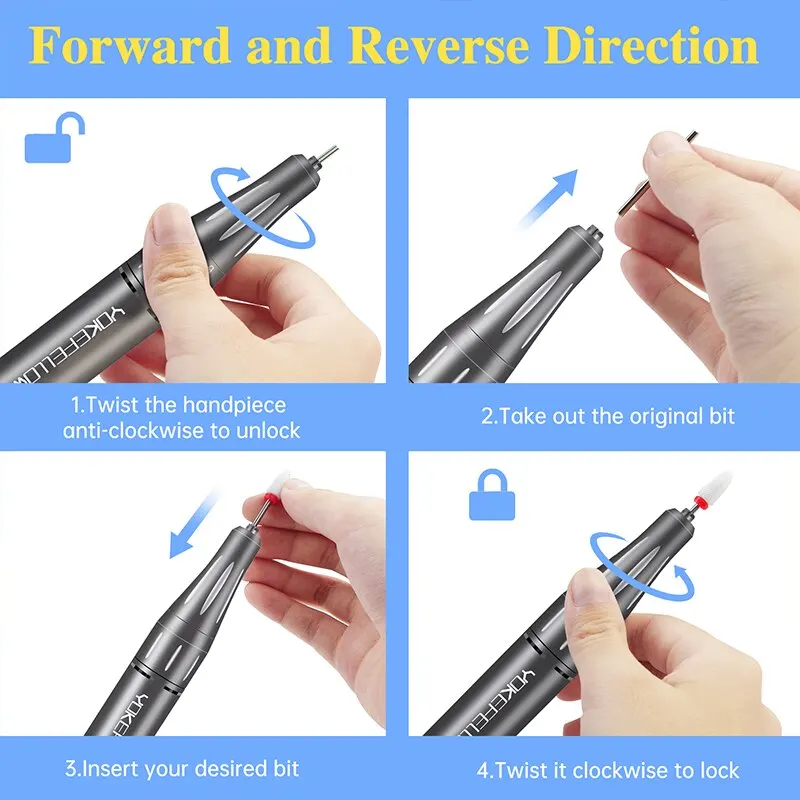 YOKEFELLOW elektryczna wiertarka do paznokci 35000 obr./min profesjonalny elektryczny zestaw pilników do paznokci do żelu akrylowego Manicure Pedicure Efile