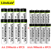 8pcs Liitokala 1.2V AA 2500mAh Ni-MH Rechargeable battery + 8pcs AAA 900mAh for Temperature gun remote control mouse batteries