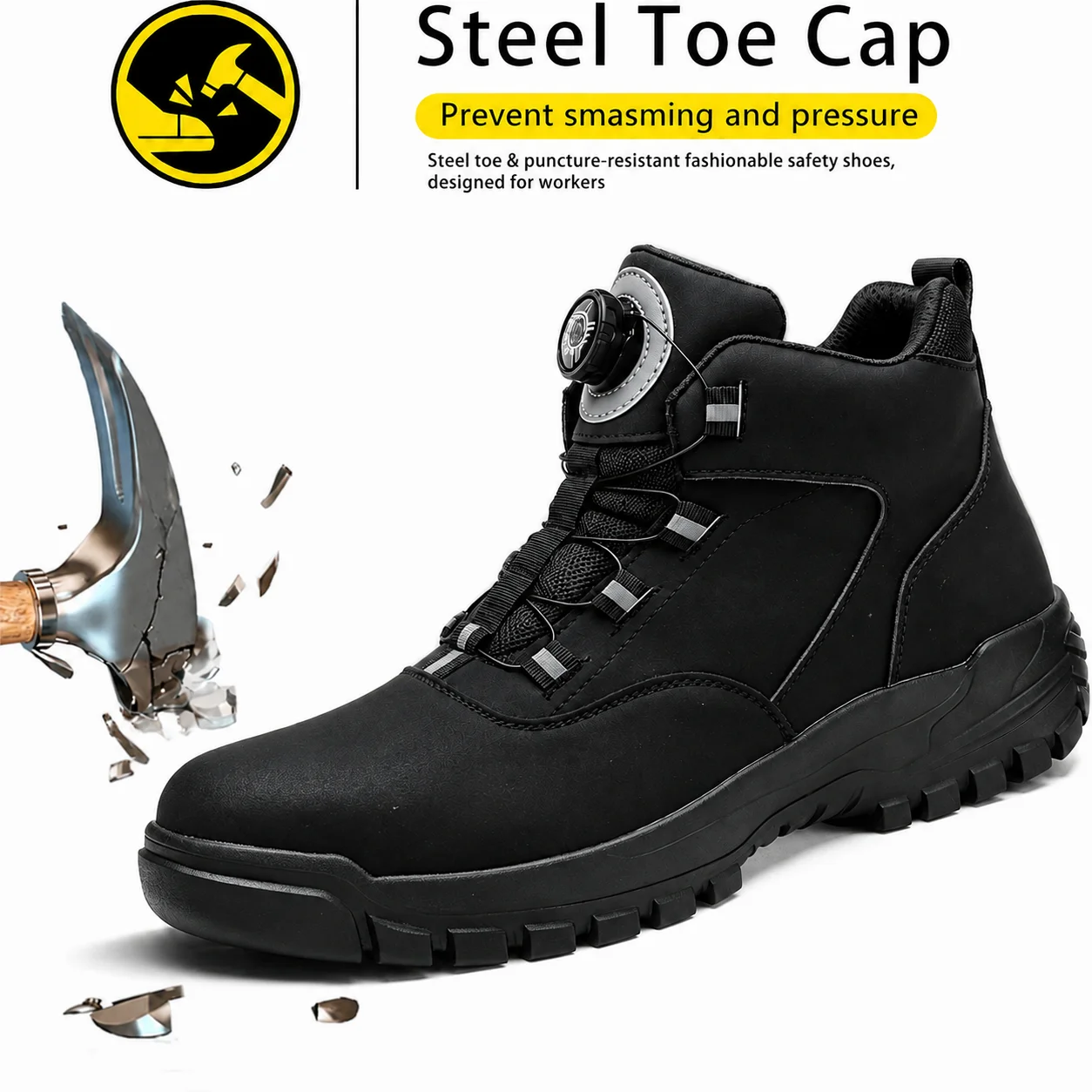 Indestructible Steel Toe Men's Safety Shoes Light Men's Work Boots Anti Smash Impact Resistant Construction Industrial Footwear