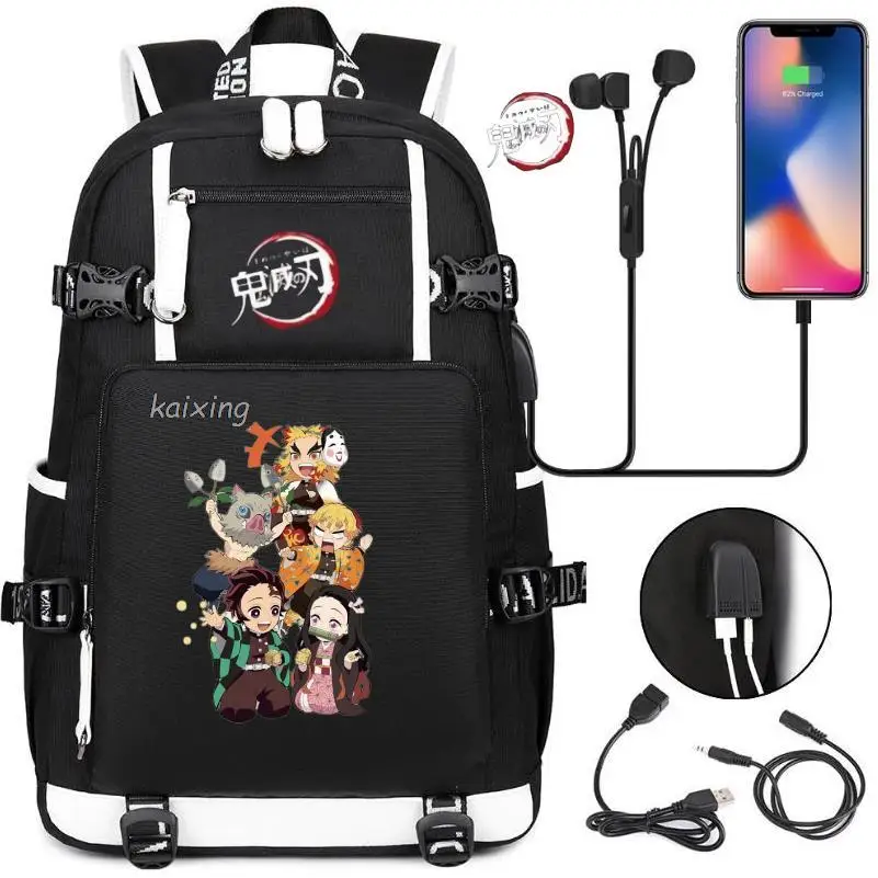 Hot Kamado Nezuko Demon Slayer Boy Girls Kids Book Bags Large Capacity Teenagers USB Schoolbags Women Men Laptop Travel Backpack