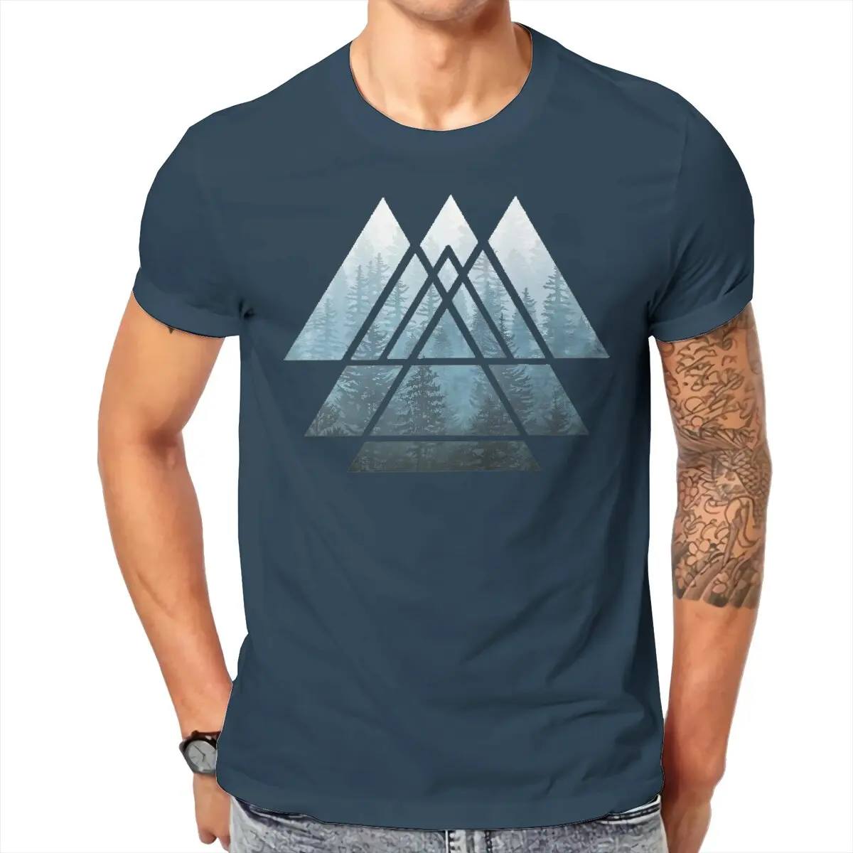 Summer men's and women's casual T-shirts  Sacred Geometry Triangles - Misty Forest Summer top Street Clothing S-6XL