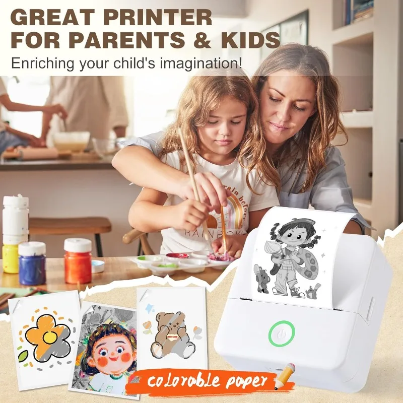 Thermische miniprinter, draagbare inktloze stickermaker, Bluetooth gratis gesneden kleine zakprinter voor kinderen DIY 57 mm fotoprint