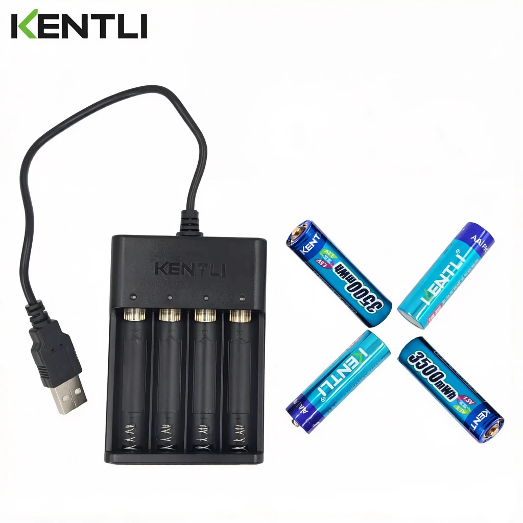 켄틀리 1.5V aa 3500mWh 리튬 이온 충전식 배터리 / 4 슬롯 폴리머 리튬 이온 배터리 충전기