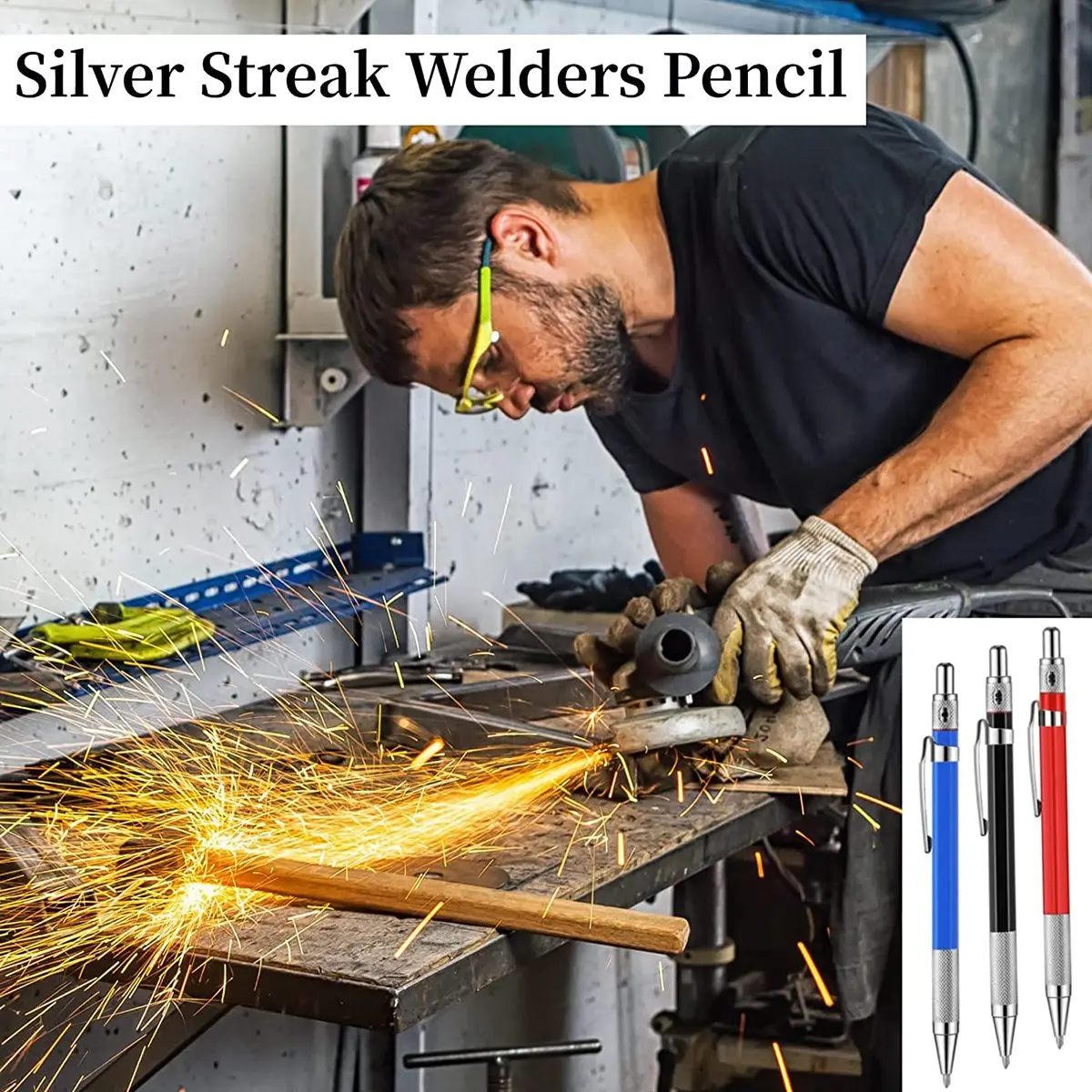 3 Silver Stripe Welder Pencils with 36 2.0Mm Round Refills Pencils with Woodworking Pencil Marker Marking Tool