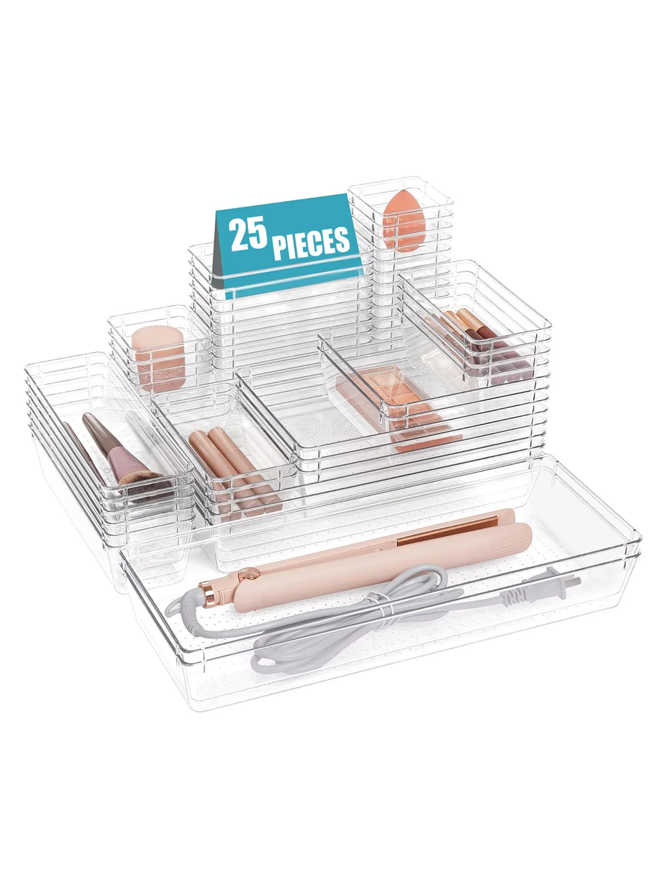 

25pcs Drawer storage box set, multi-functional transparent plastic drawer storage set drawer divider storage box and storage box