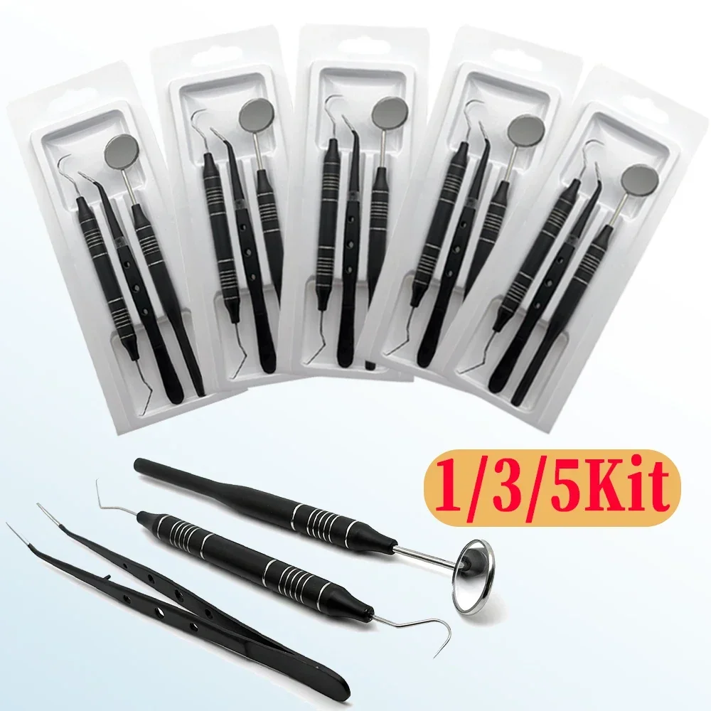 3Pcs/set Dental Mirror kit Mouth Mirror Probe Hook Pick Tweezer Stainless Steel Dental Instruments Dentist Teeth cleaning tool