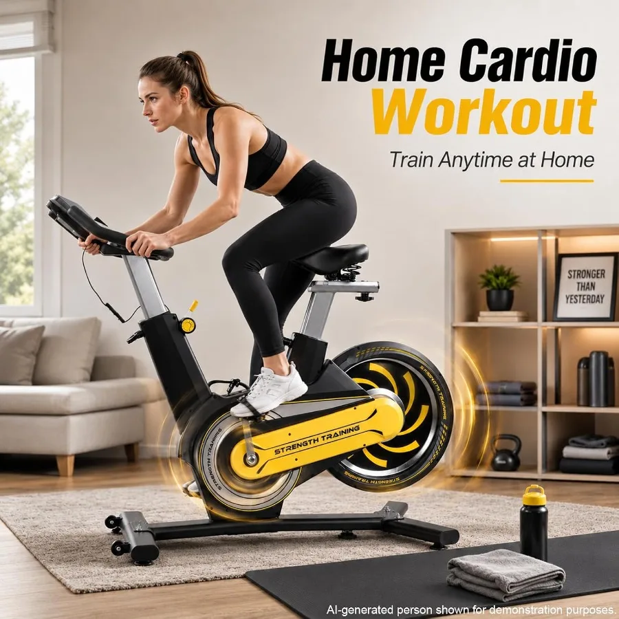 Magnetic Exercise Bike for Home, Indoor Cycling Bike with Adjustable Resistance, Tablet Holder, Adjustable Seat Handlebars, Qui