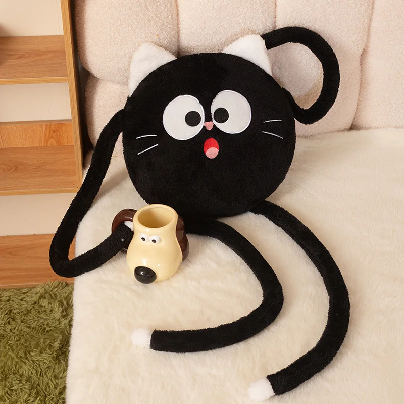 Funny Big Eyes Black Cat White Cat Plush Toy Long Hands Long Feet Can Wrap Pillow Home Decoration Napping Pillow