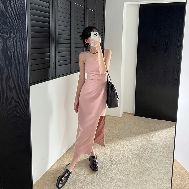 Elegant Women's Dresses Women Split Sleeveless Solid Basic Bodycon Long Dress 2022 New Summer Sexy Young Style Dresses