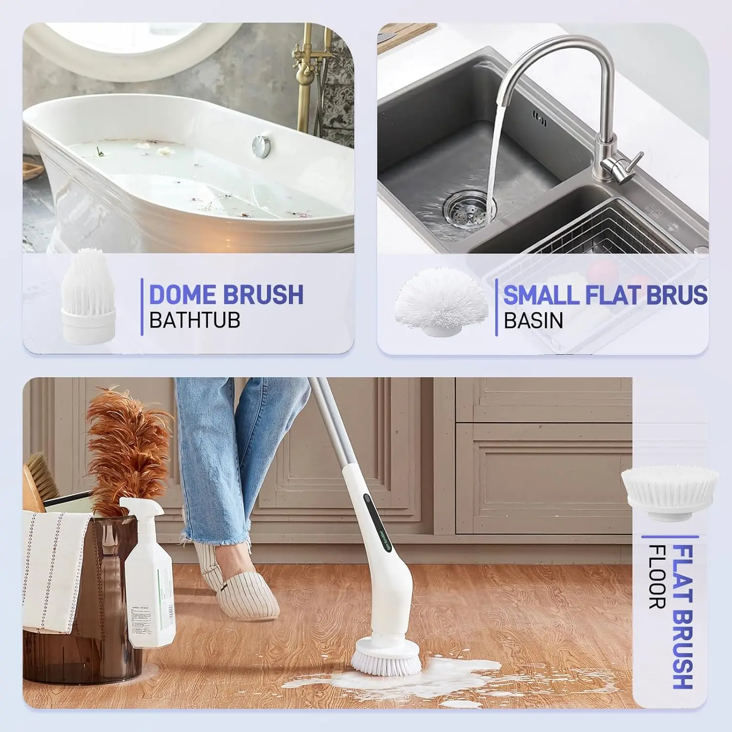 Electric Spin Scrubber - Long Handle Bathroom Cleaner for Tub, Shower, Tile & Grout