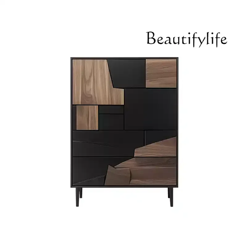 

Italian all-solid wood entrance design artistic color matching storage locker high-end living room wall vertical cabinet