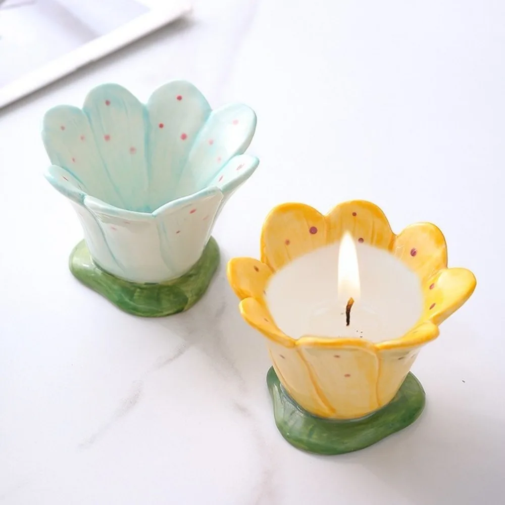 

Керамические чашки для свечей ручной работы, окрашенные минималистичный дизайн, коробка для хранения чашек для ароматерапевтических свечей, цветочный подсвечник
