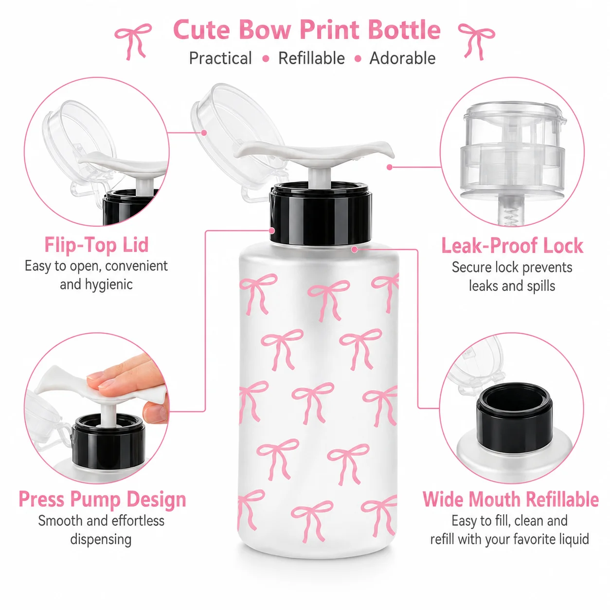 Nail Polish Remover Bottle Refillable Press Pump Liquid Dispenser Bottle for Acetone Alcohol Nail Art Salon Manicure Beauty Tool image 3