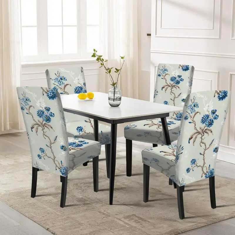 

Эластичный чехол для обеденного стула с цветочным и травяным узором, для украшения отелей, банкетов и дома.