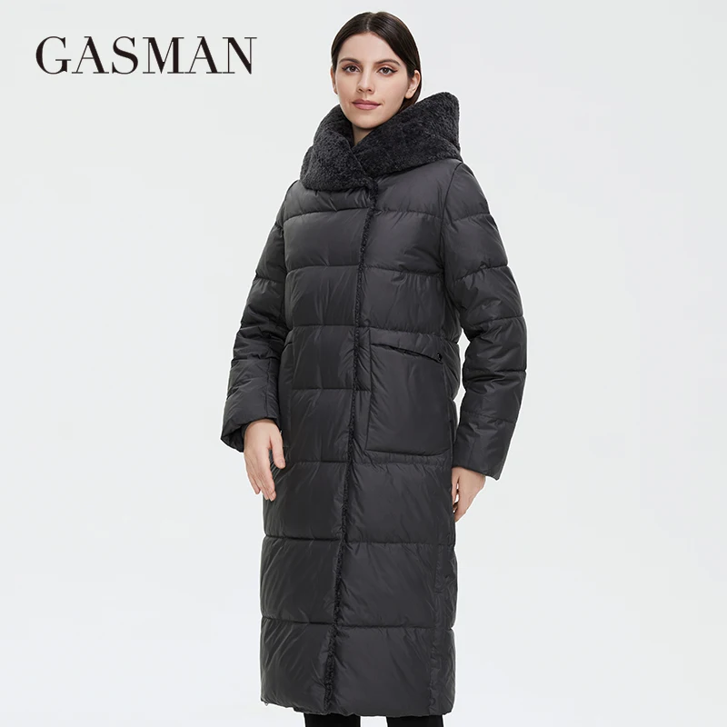 GASMAN 2022 Women\'s Winter Jacket Long Faux fur sheep curl Designer Female Coat Windproof Hat Big pocket Women\'s jacket 81716