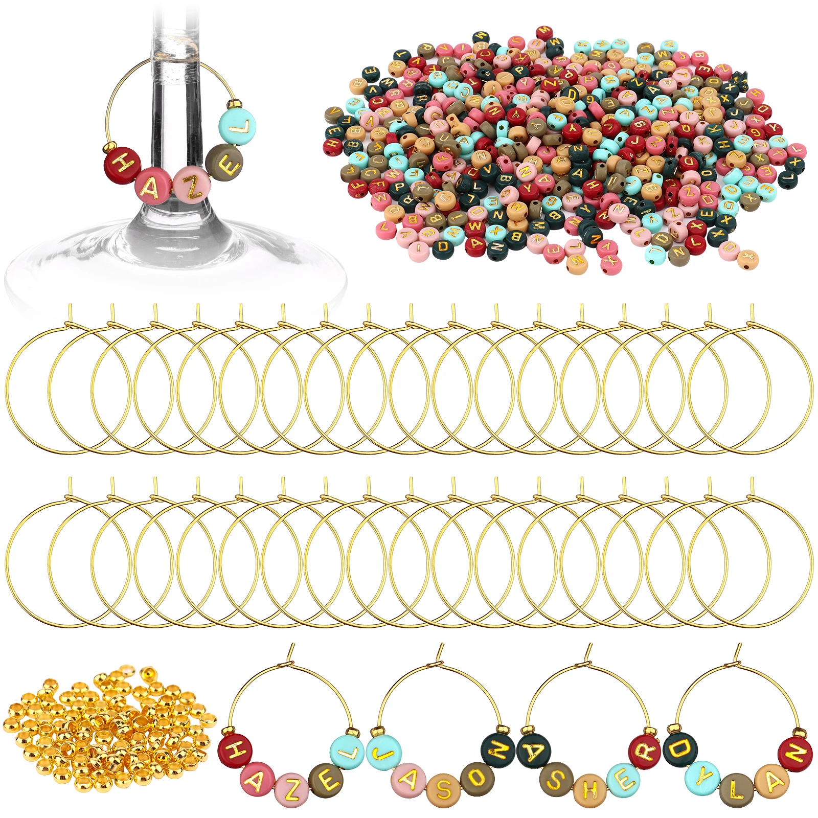 

60 комплектов подвесок для бокалов для вина, кольца-персонализированные маркеры для напитков своими руками, подвески, маркеры для бокалов для вина для вечеринок, свадеб, свадебных душа,