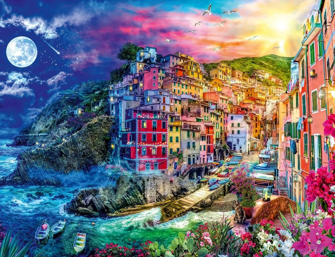 

The Stunning Seaside Town 1000/500/300/120 Pieces Jigsaw Puzzles for Adults Home Decor Challenging Family Educational Toys Game