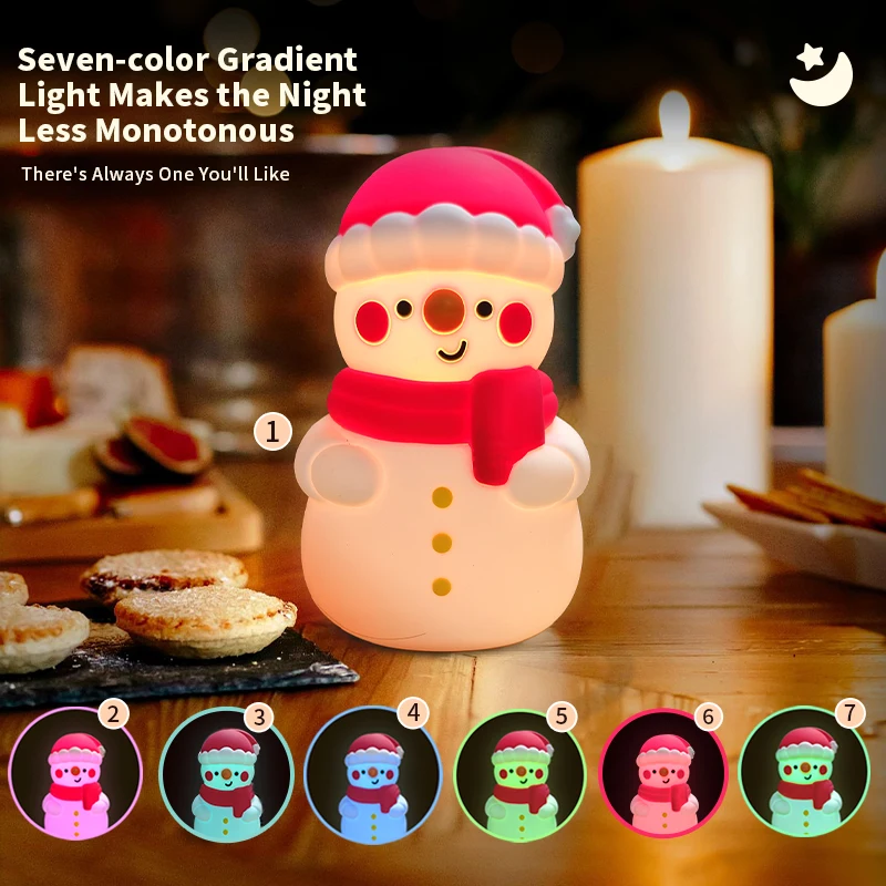 2024 Christmas New Year Gift Silicone Lamp Snowman Night Light Pat Soft Light USB Rchargeable Room Bedside Warm Decoration