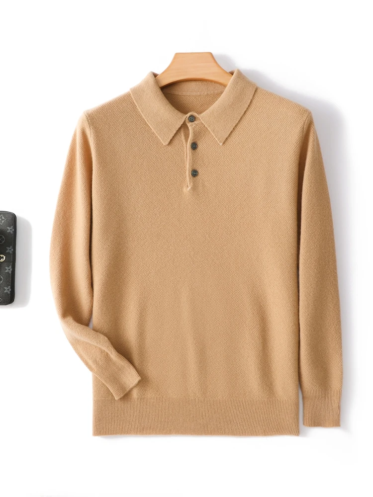 100% ميرينو سترة صوف للرجال قميص طوق متماسكة الدافئة البلوز الخريف الشتاء سميكة طويلة الأكمام بلون الترفيه الملابس
