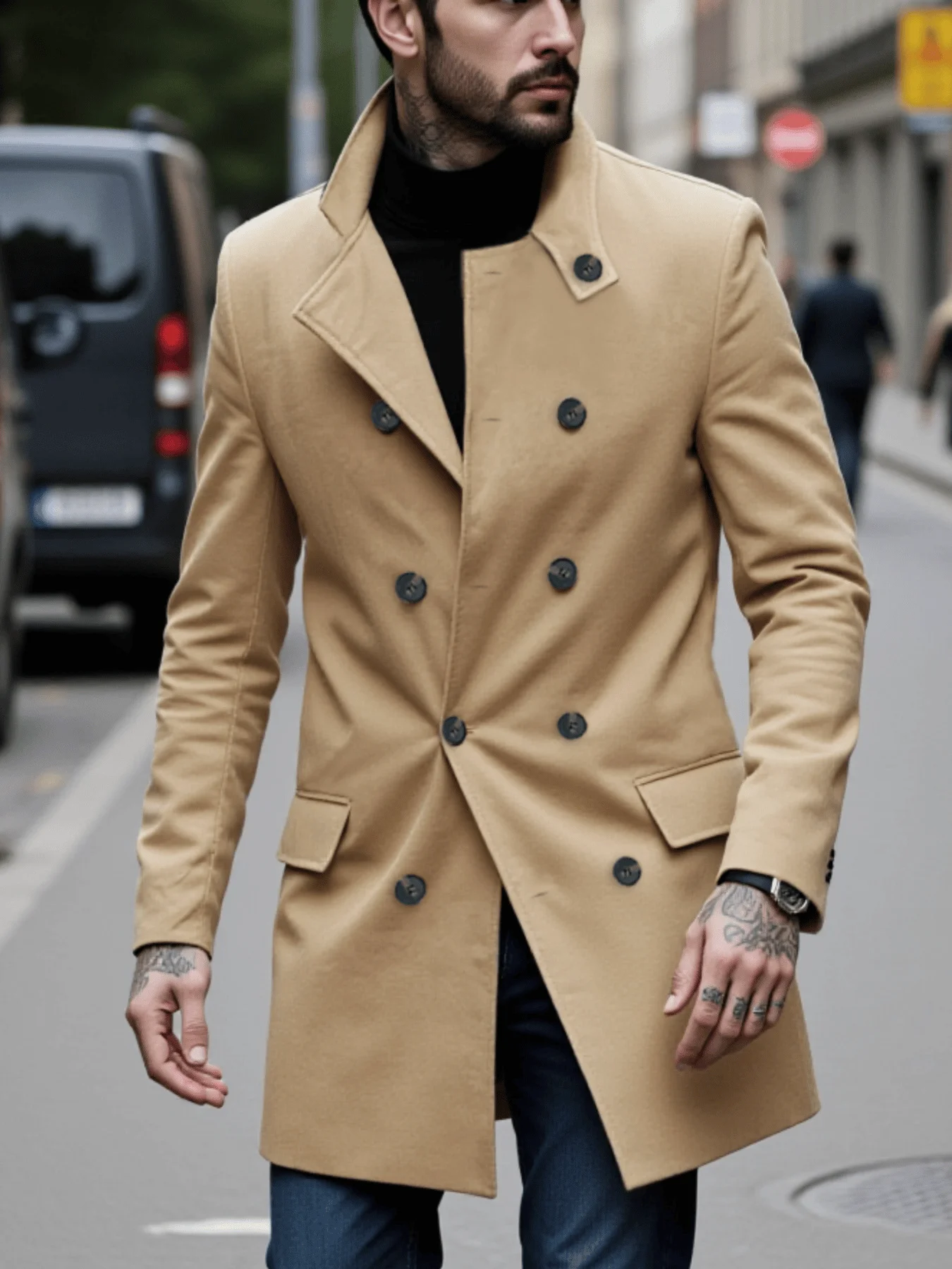 

Мужское модное шерстяное пальто, длинная двубортная куртка на раннюю осень, теплая уличная верхняя одежда в уличном стиле для джентльменов