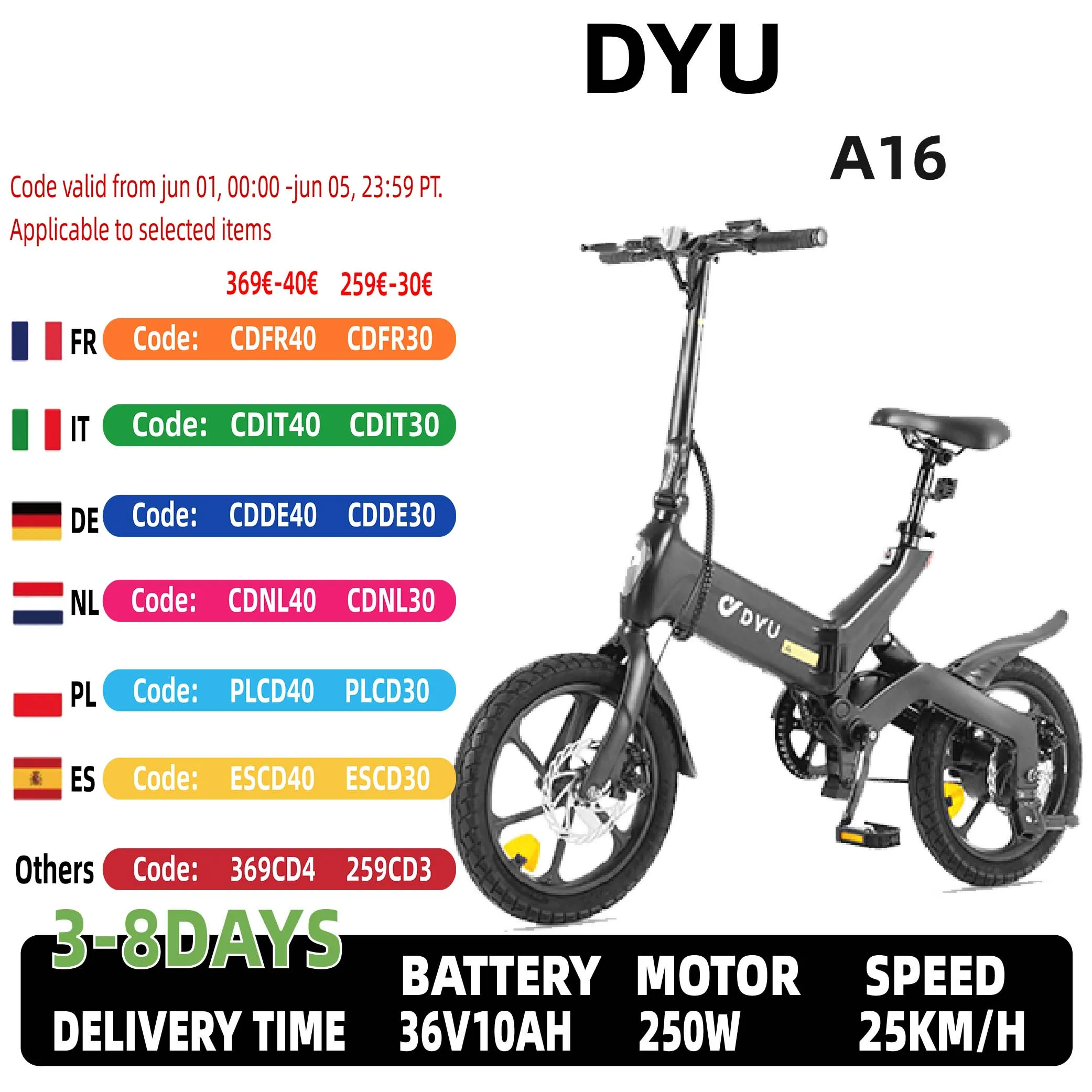 DYU-A16 City-Elektrofahrrad aus Aluminiumlegierung, bürstenloser Motor, 48 V 7,5 Ah Lithiumbatterie,