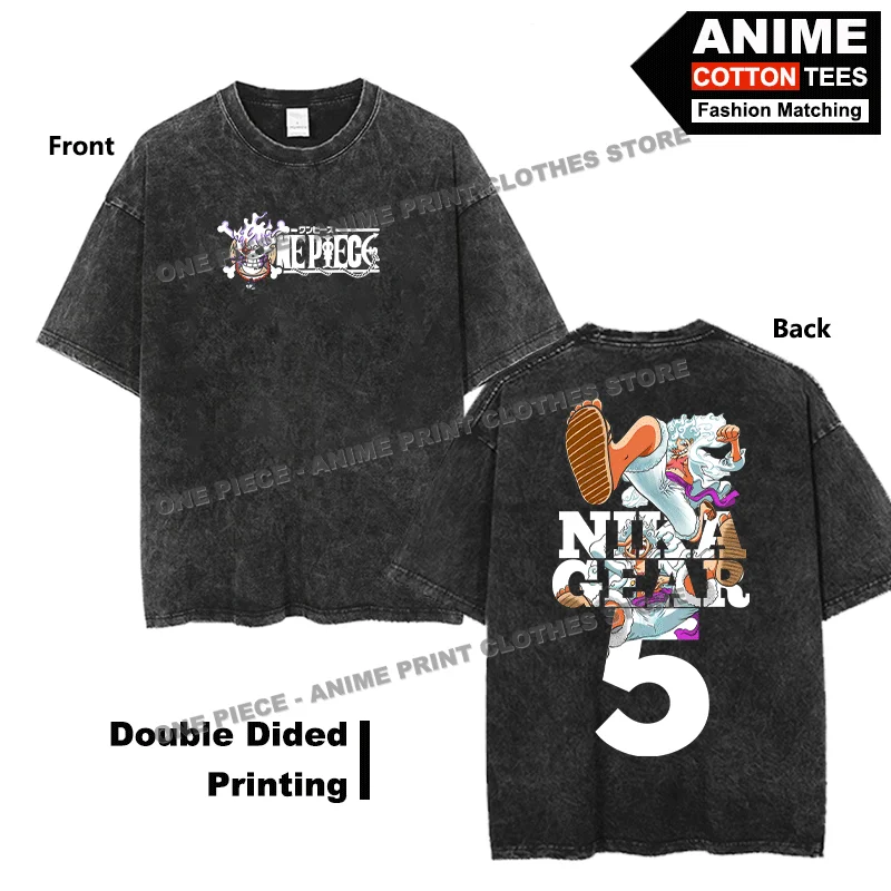 

Anime One Piece - NIKA GEAR 5 Luffy T-shirt Double Sided Print Clothing y2k Street styl Men Women Short Sleeve Cotton Loose Tees
