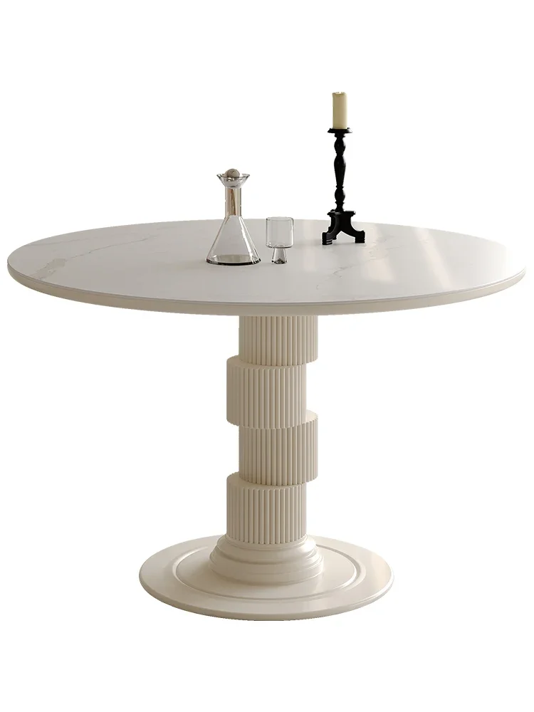 Dining Table High-End Imported Modern Simple Light French Cream Style White Household Negotiating round Table