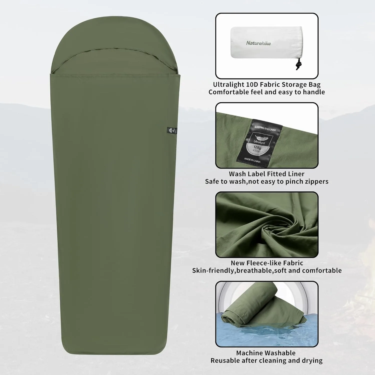 Naturehike خفيفة المحمولة المومياء كيس النوم بطانة 128 جرام قابل للغسل واحدة السفر فندق التخييم كيس النوم بطانة #3