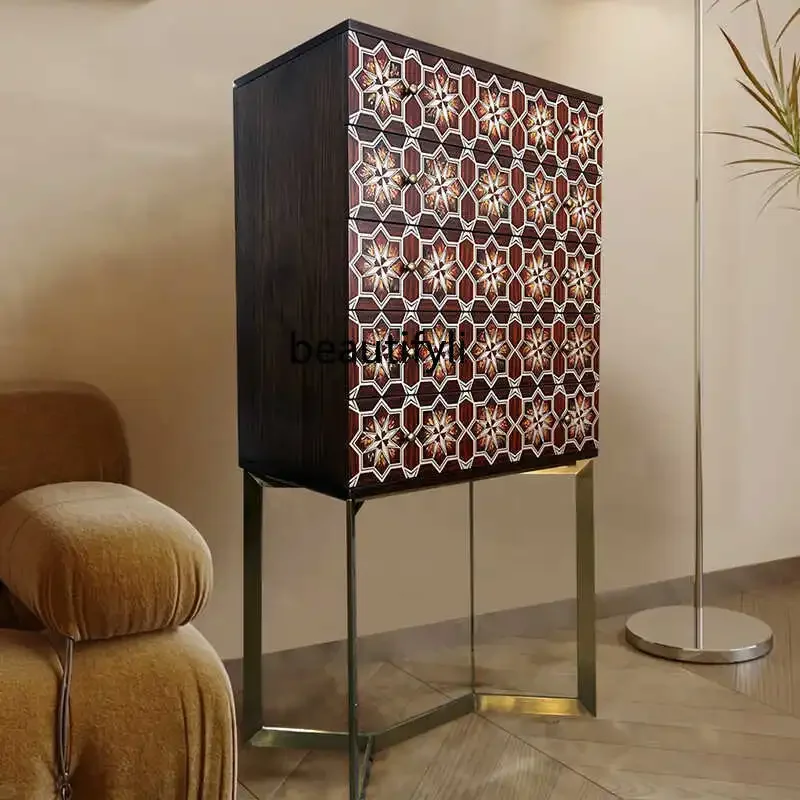 

02 High cabinet vertical cabinet, living room, solid wood retro home entrance, entrance storage decoration French side cabinet
