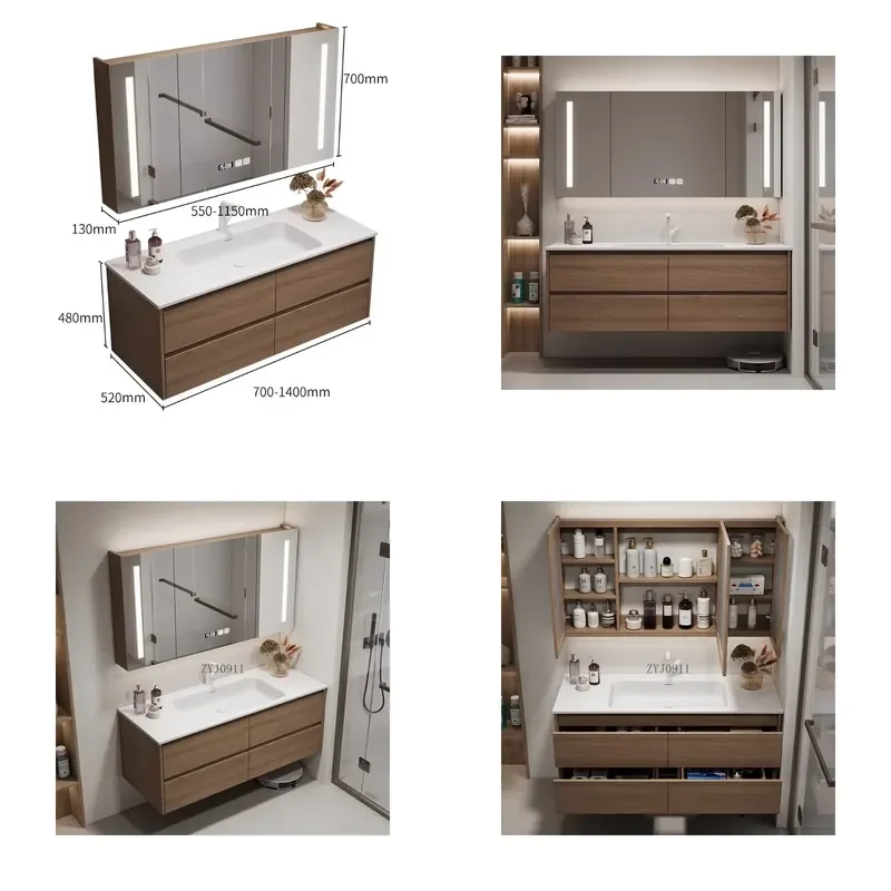 2026 Hot Sale Corian integrated basin for household hotel famous hotel bathroom walnut bathroom cabinet combination washbasin
