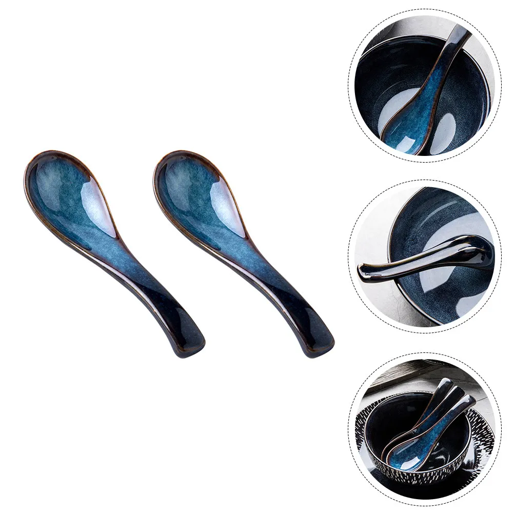 

Mini Porcelain Spoon Set 2Pcs Smooth Rustproof Design Ideal for Soup Dessert Coffee Rice Home Restaurant Use
