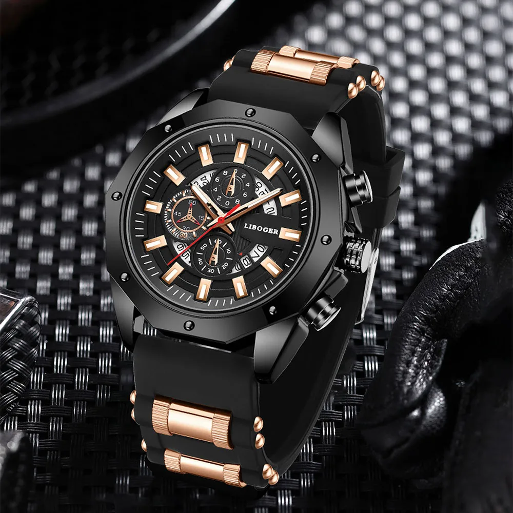 Blue Silicone Watch For Men Fashion Military Sport Chronograph Clock Male Top Brand Luxury Waterproof Watches Montre Homme