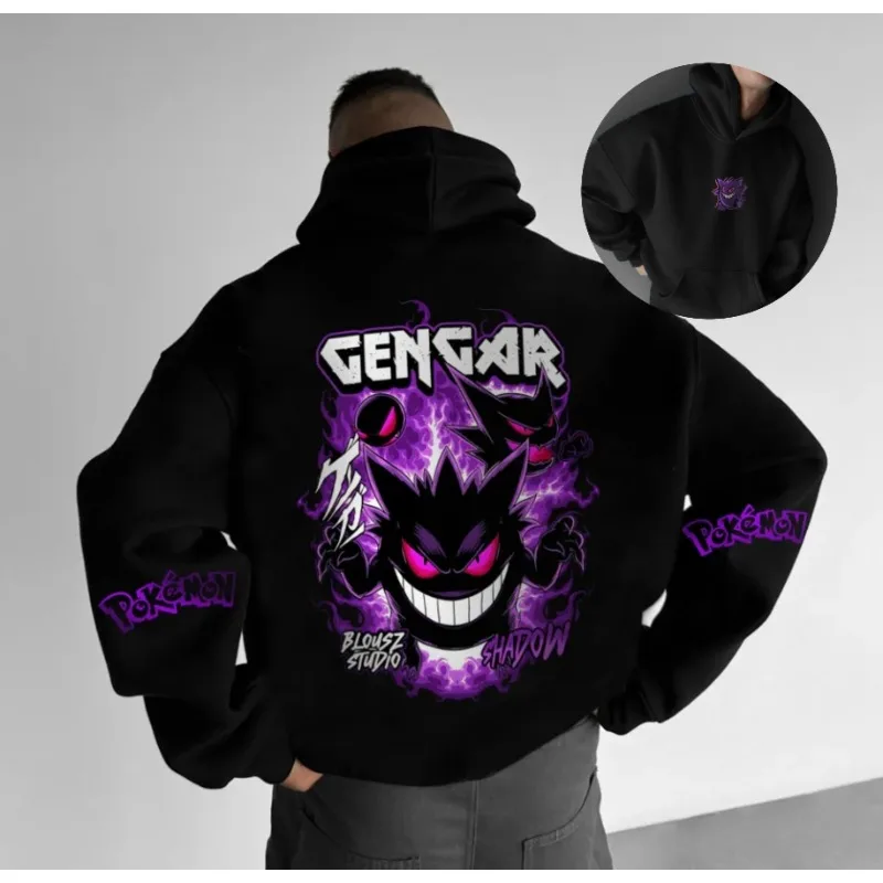 Pokemon Handheld Game Cartoon Print Hoodie 2025 Autumn and Winter Men's Cartoon Hand-painted Fashion Trend Loose Casual Jumper