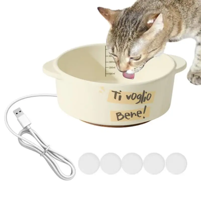 Winter Electric Pet Dog Water Bowl USB Heating Safe Ceramic Thermal Pet Bowl Food Container Dish For Cats Dogs Chickens Rabbits