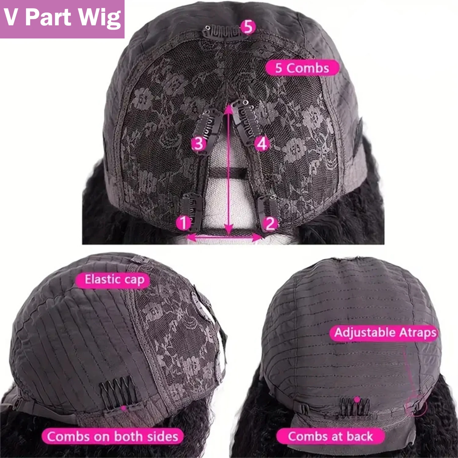 Peluca con parte en V, cabello humano ondulado con agua, sin dejar fuera, pelucas de cabello Remy brasileño para mujeres, pelucas rizadas con parte en V sin coser en peluca de Color Natural