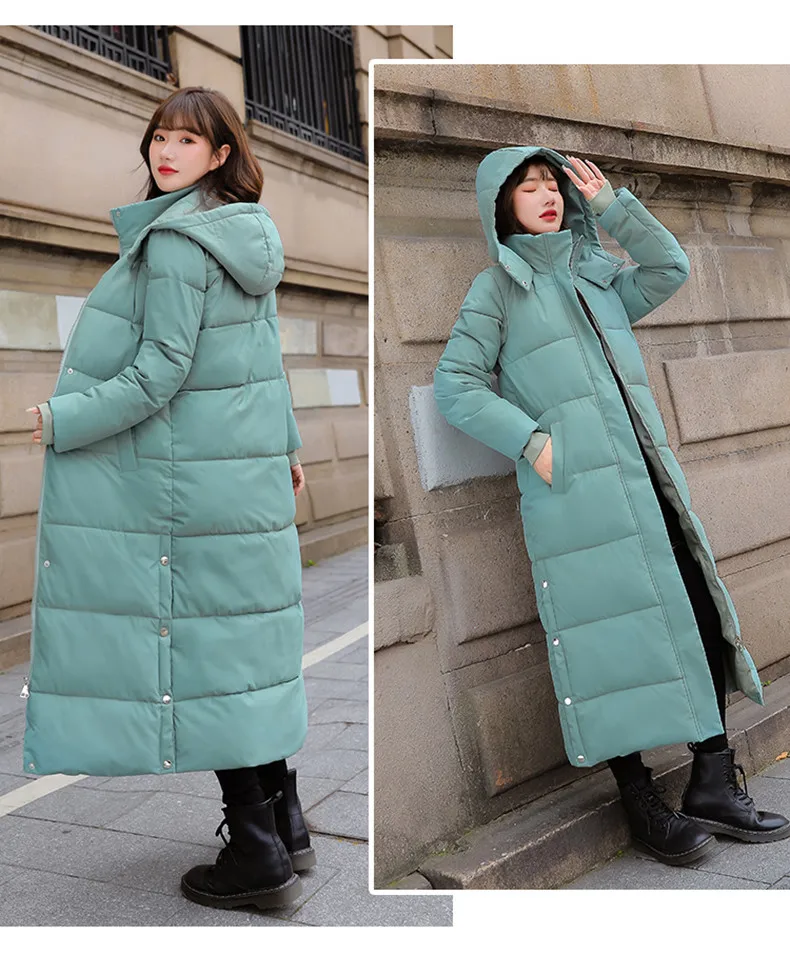 Black Hooded Jacket Coat 2026 Winter Female Thicken Medium Length Down cotton Loose Coats Women's Windproof Long Parka Overcoat