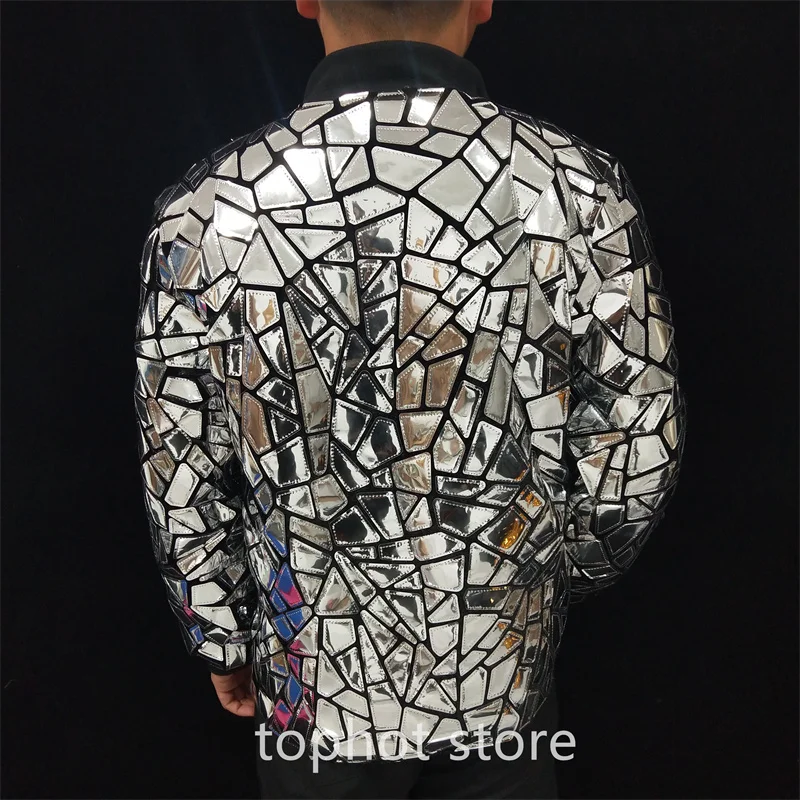 Shiny Mirror Jacket Bling Coat Male Stage Performance Costume Club Party Show Sequins Overcoat Rave Outfit Hip Hop Dance