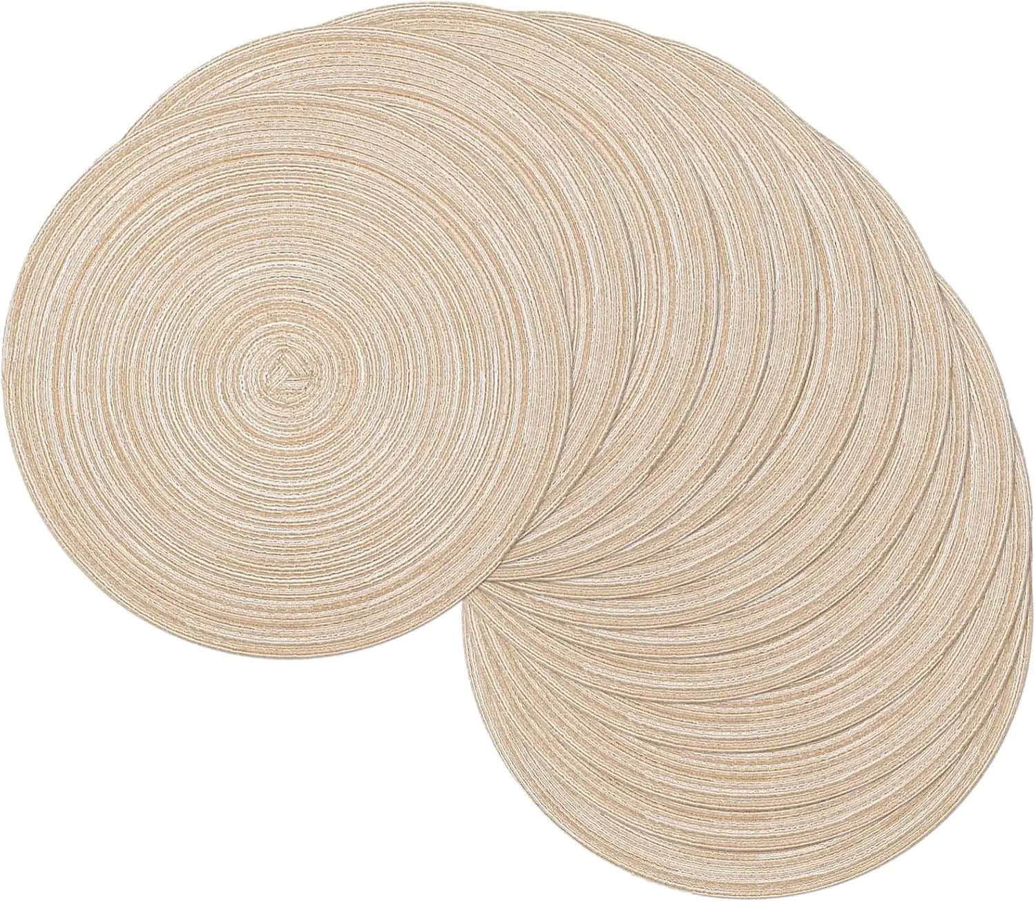 

15 Inch Beige Round Placemats Set of 12, Woven Braided Circle Mats for Dining Table, Washable Kitchen Table Mats