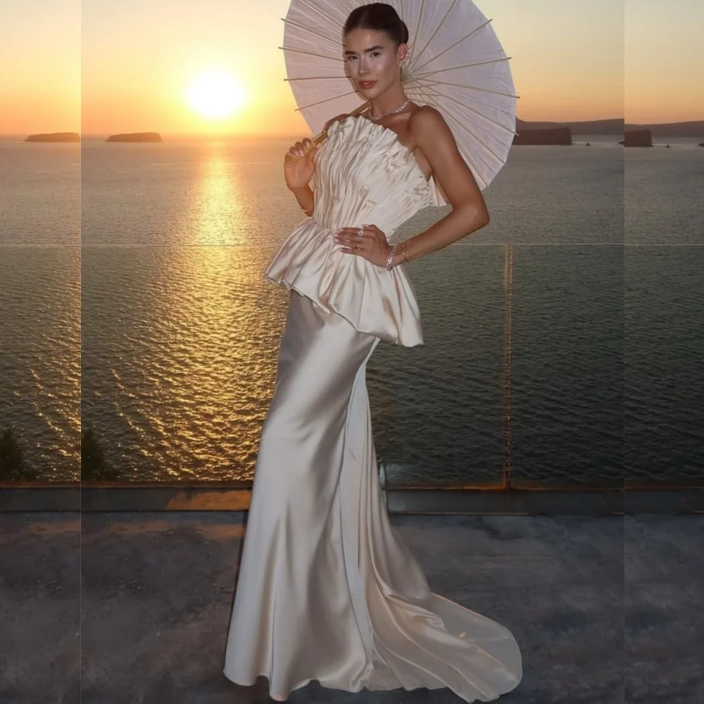 

Customized Fashion Elegant Charmeuse Pleat Trumpet Strapless Long Dresses Bespoke Occasion Exquisite Sexy