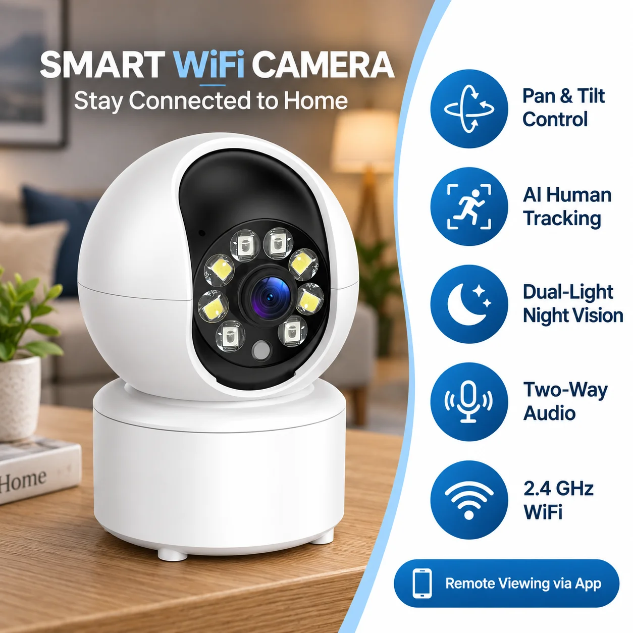 PTZ WiFi Camera AI Human Detection Tracking Full Color Night Vision Two Way Audio Siren Alarm 2.4G Smart Home Security Camera